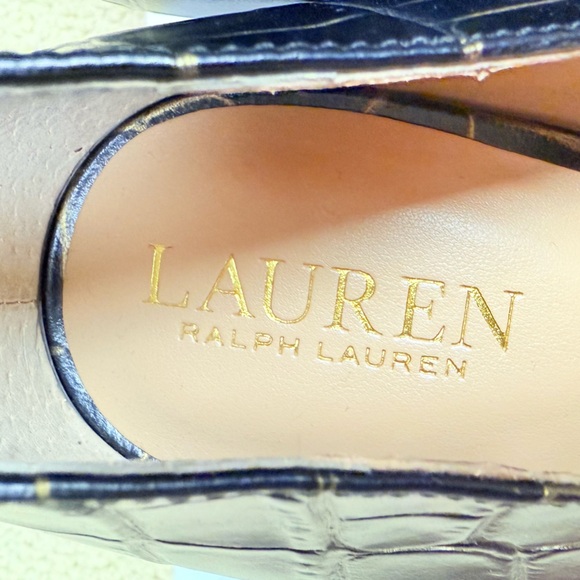 Lauren Ralph Lauren Lindella Reptile Embossed Print Leather Pointed Toe Pumps - Picture 10 of 11